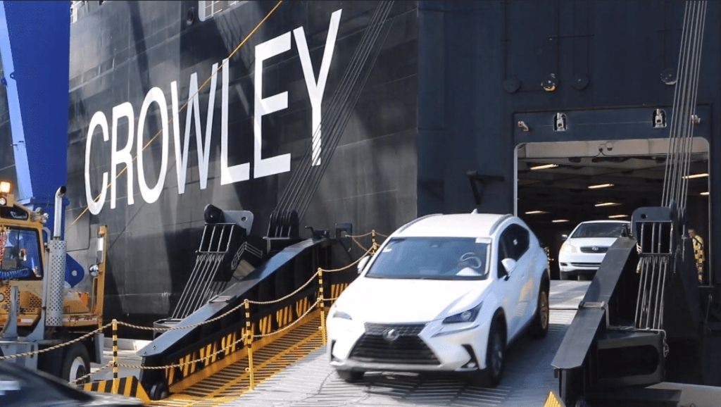Cars unloaded from Crowley RoRo ship in San Juan