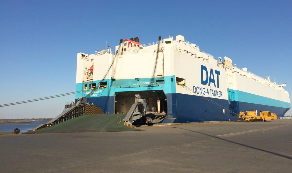 Dong-A Tanker RoRo vessel docked with ramp open