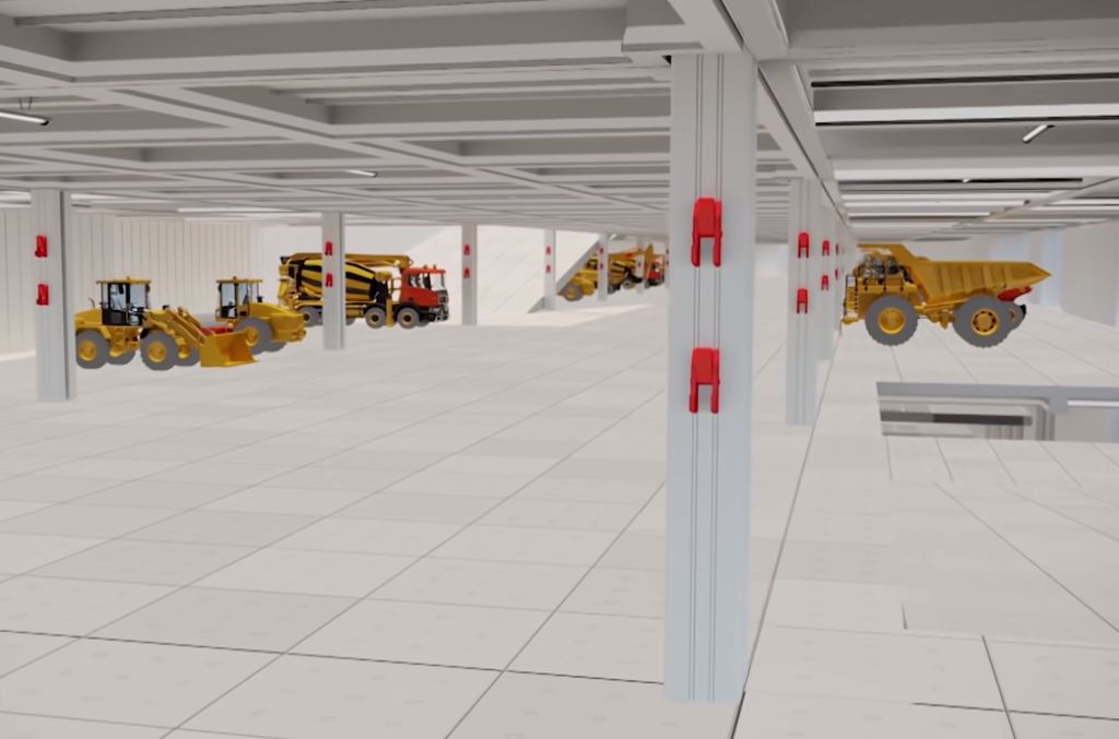 Illustration of construction equipment inside RoRo vessel