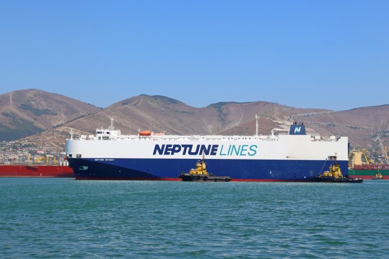 Neptune Lines RoRo vessel arriving at port