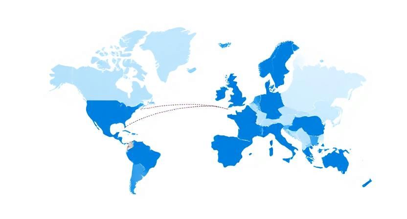 World map showing international car shipping routes