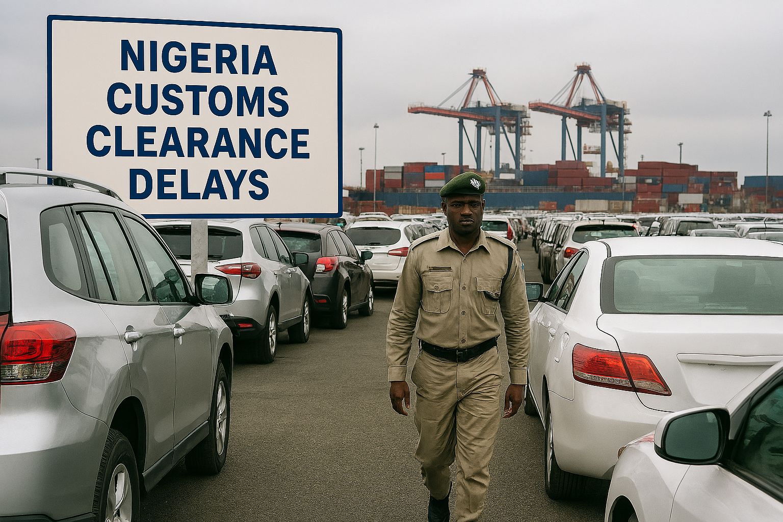 Vehicles awaiting customs clearance at Nigerian port