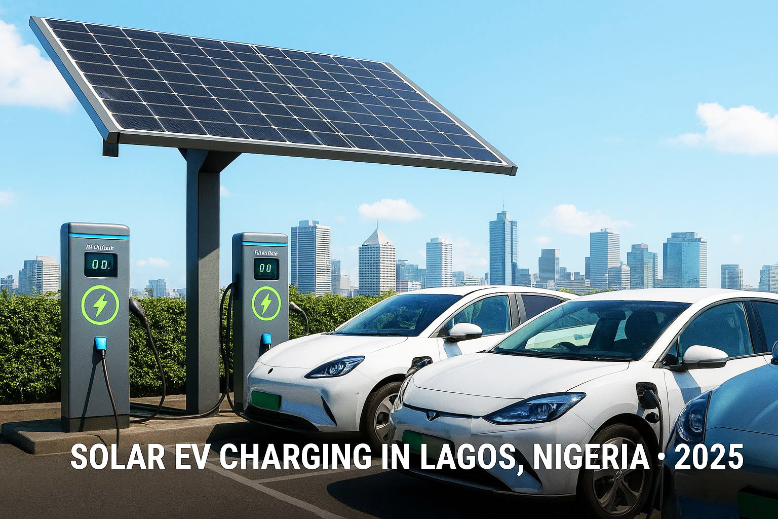 Solar-powered EV charging station in Lagos, Nigeria with imported electric cars