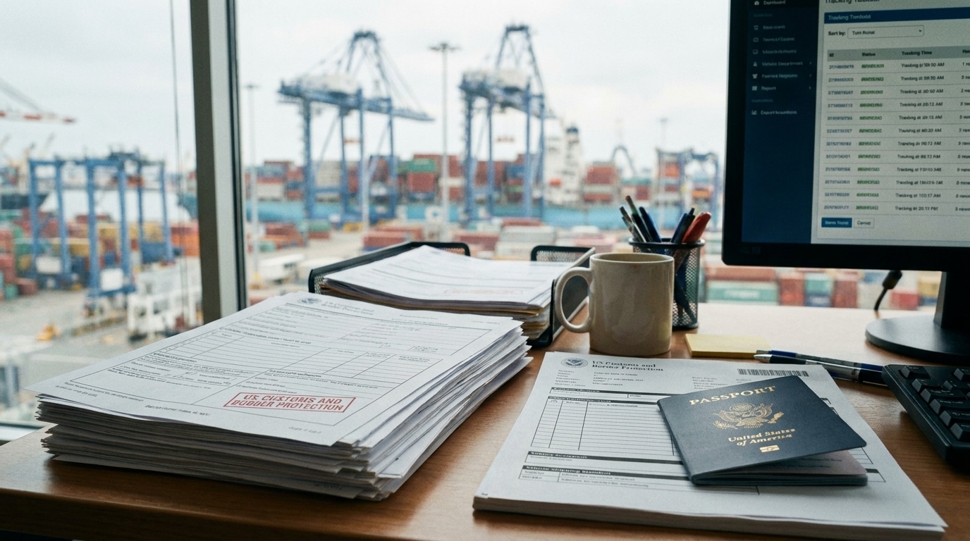 Documentation and customs clearance processing at the Port of Baltimore automotive shipping terminal