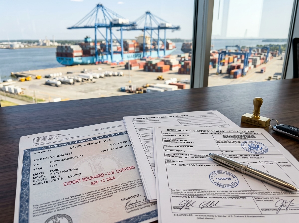 Documentation and customs clearance processing at the Port of Newport News marine shipping terminal